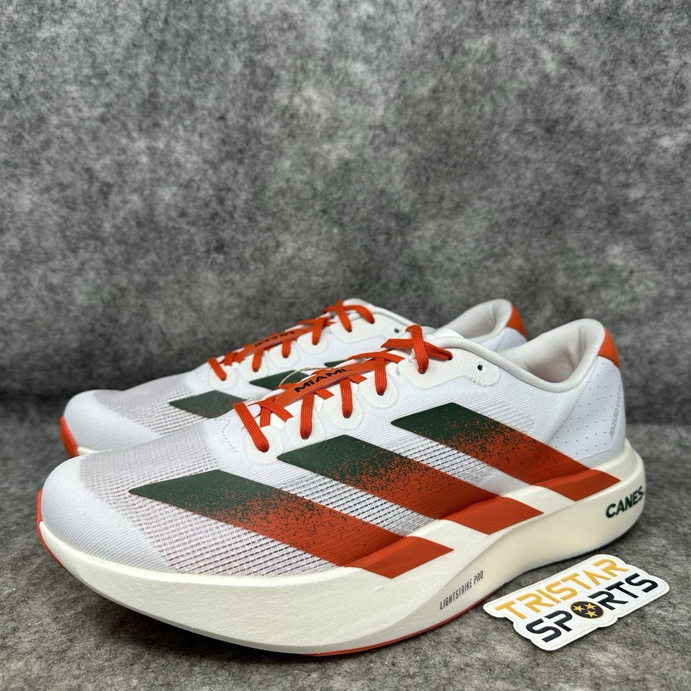 Miami Hurricanes Shoes Mens Size 10.5 Adidas Adizero Evo SL White Orange JQ2148
